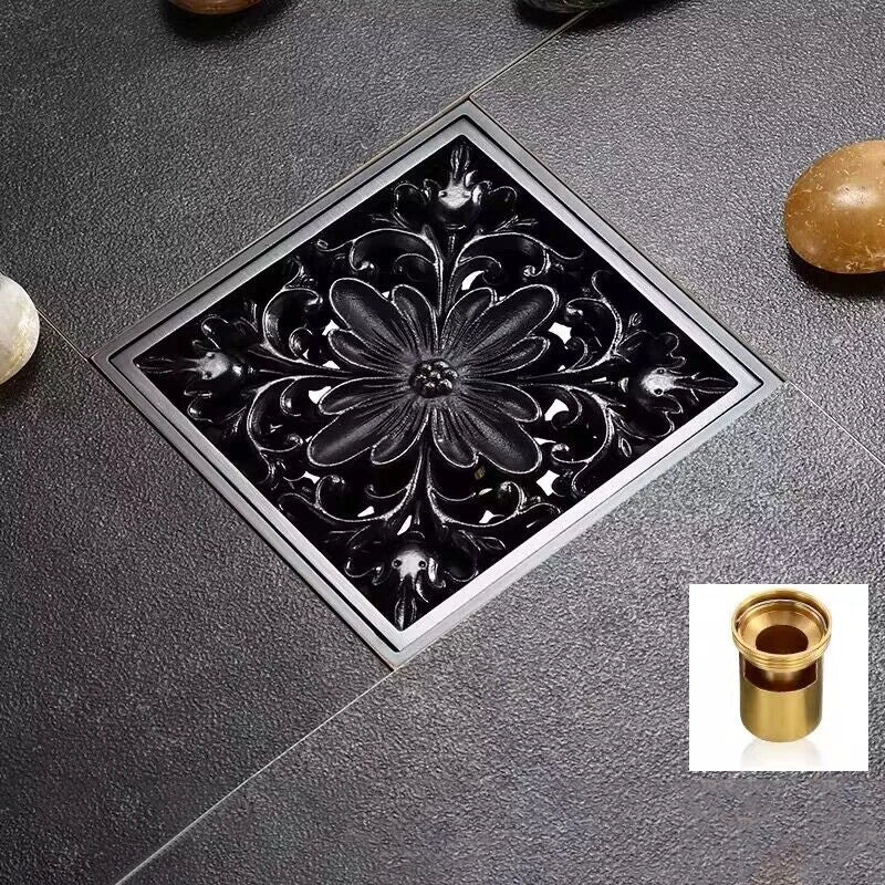 DecorBites™ Brass Square Shower Room Floor Drain with Hair Strainer - 10*10cm
