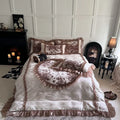 DecorBites™ Butterfly Flowers Lace Velvet Bedding Set with Ruffles - Full Bed Linen Collection