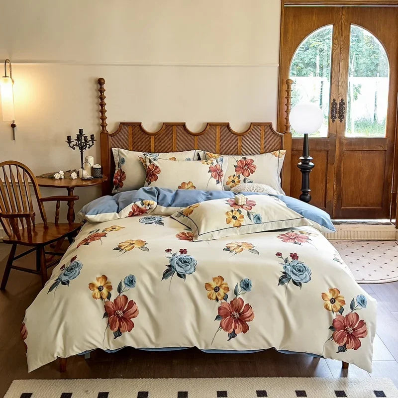 DecorBites™ Egyptian Cotton Bedding Sets - Queen King Ru Size, Print Sheet Pillowcase Duvet Cover Set