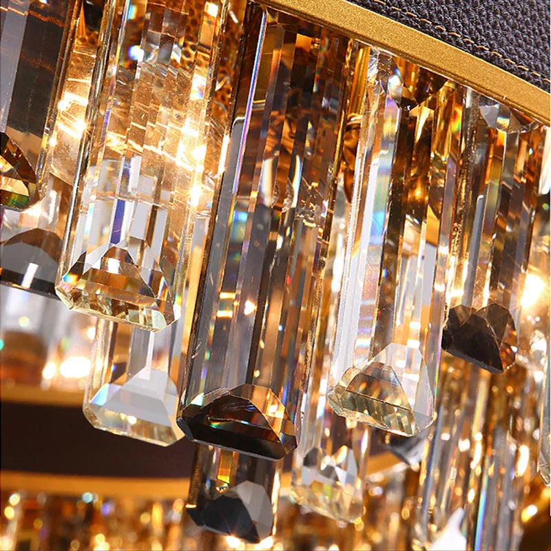 DecorBites™ Crystal Leather Chandelier | Modern LED Lustres for Living Room & Dining Room
