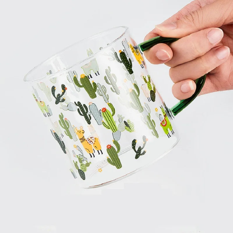 DecorBites™ Cactus Glass Tea Milk Cups With Scale - Coffee Mug Tumbler Water Cups