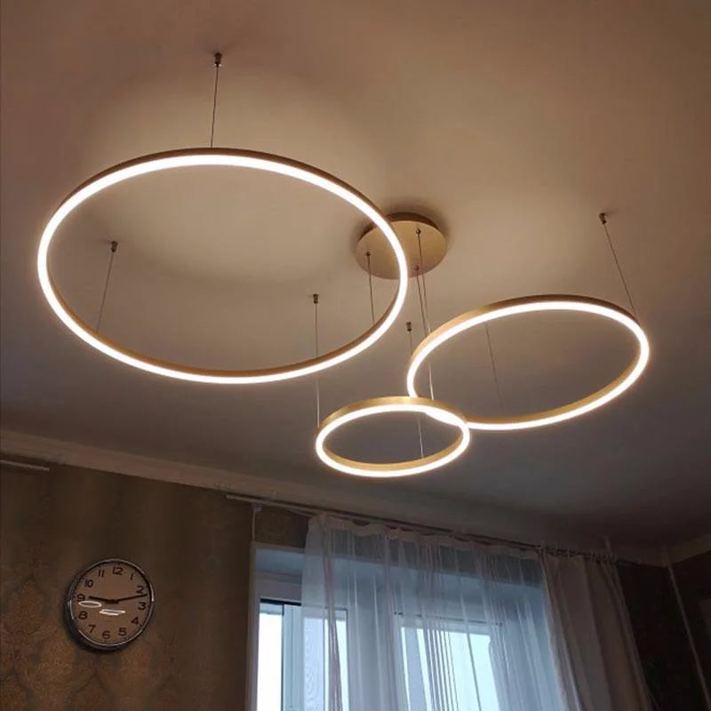 DecorBites™ Brushed Gold LED Chandelier Rings Ceiling Mounted Lighting