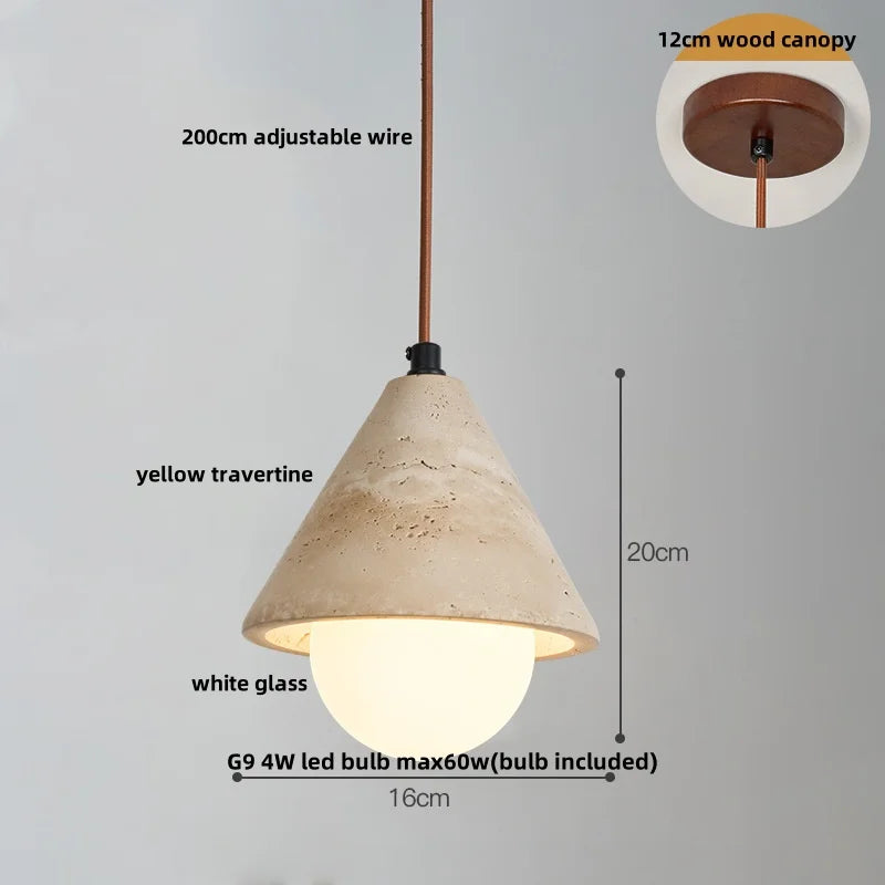 DecorBites™ LED Hanging Light Fixture Yellow Travertine Nordic Wire Adjustable Pendant Lamp