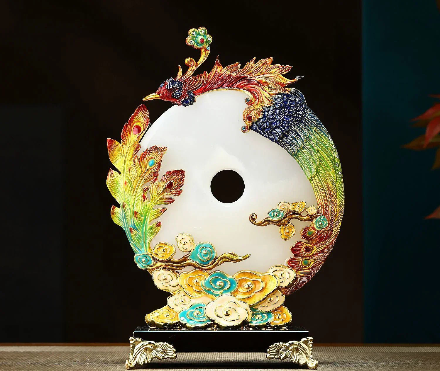 "DecorBites™ Jade Dragon Phoenix Ornament Enamel Living Room Decoration"