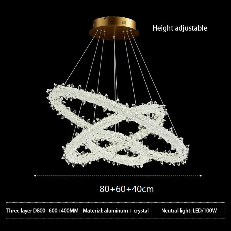 DecorBites™ LED Glass Crystal Chandelier White Lustre Pendant Light for Home Decor