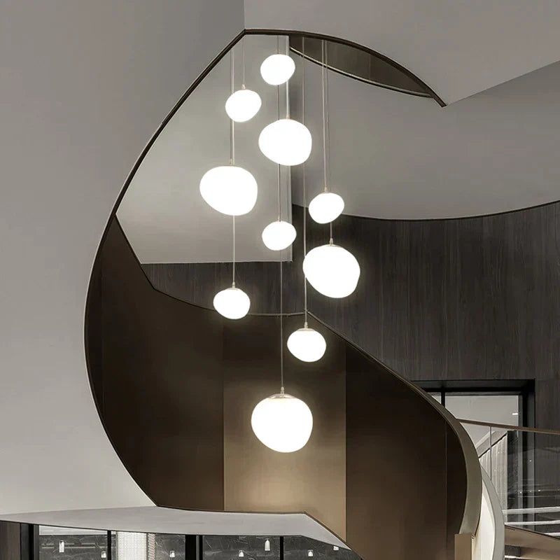 DecorBites™ Gregg Glass Suspension Light - White LED Cobblestone Pendant for Villa Staircase & Shop