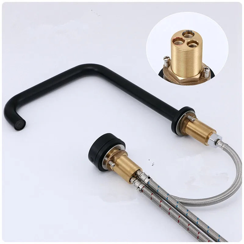 DecorBites™ Brushed Gold Black Basin Faucet - 360 Rotating Widespread Bathroom Tap