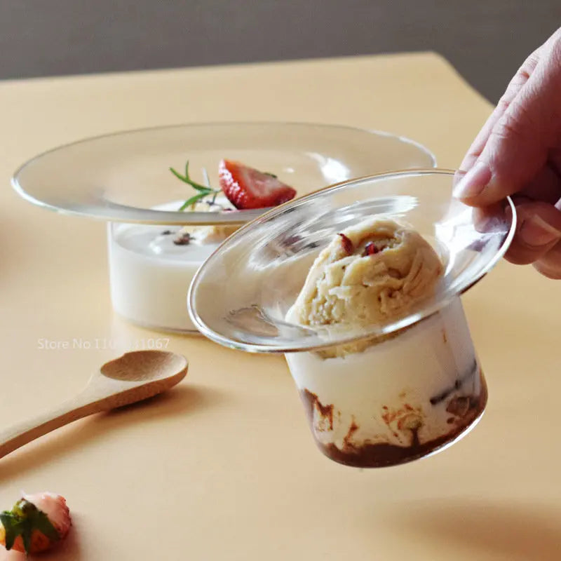 DecorBites™ Cute Straw Hat Glass Bowl for Desserts and Fruits