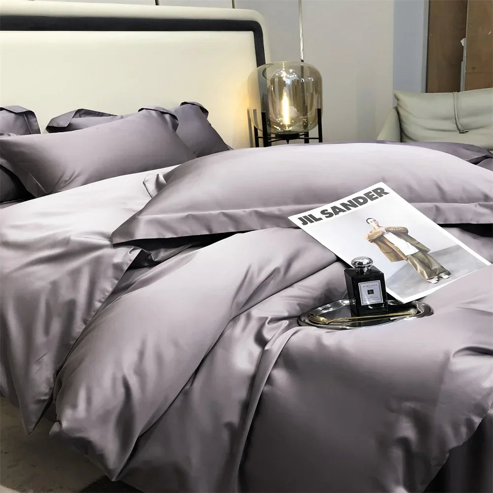 DecorBites™ Egyptian Cotton Bedding Set - Solid Color Sheet Pillowcase Duvet Cover