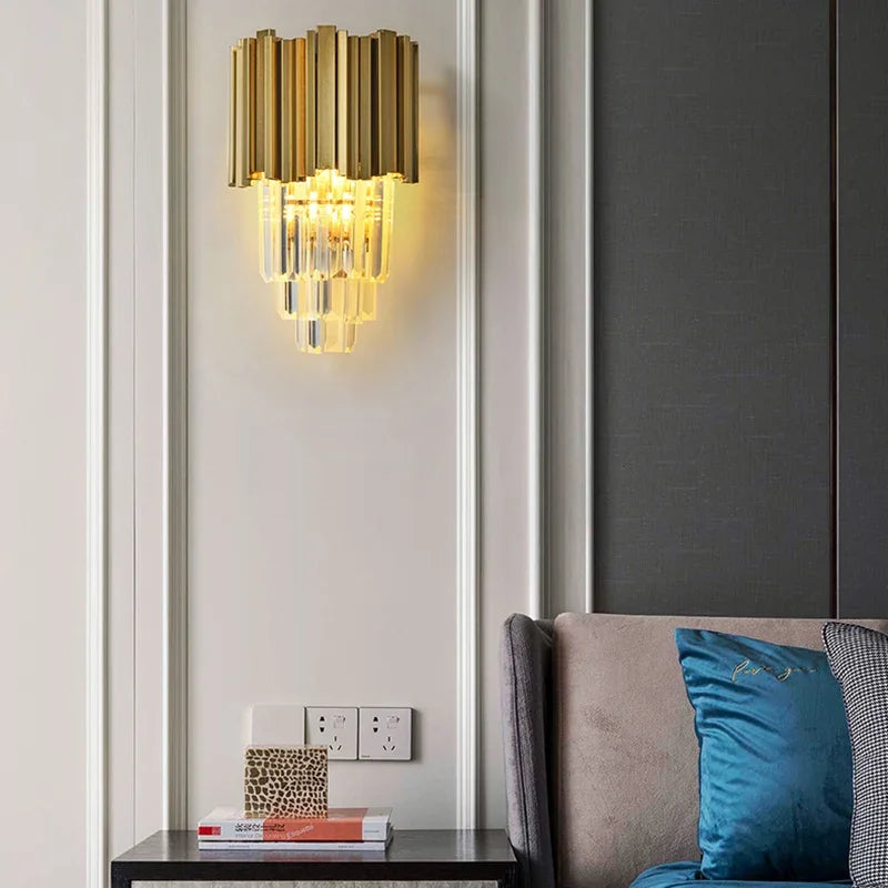 DecorBites™ Gold Crystal Wall Lamp with LED Light for Home Lighting Fixtures