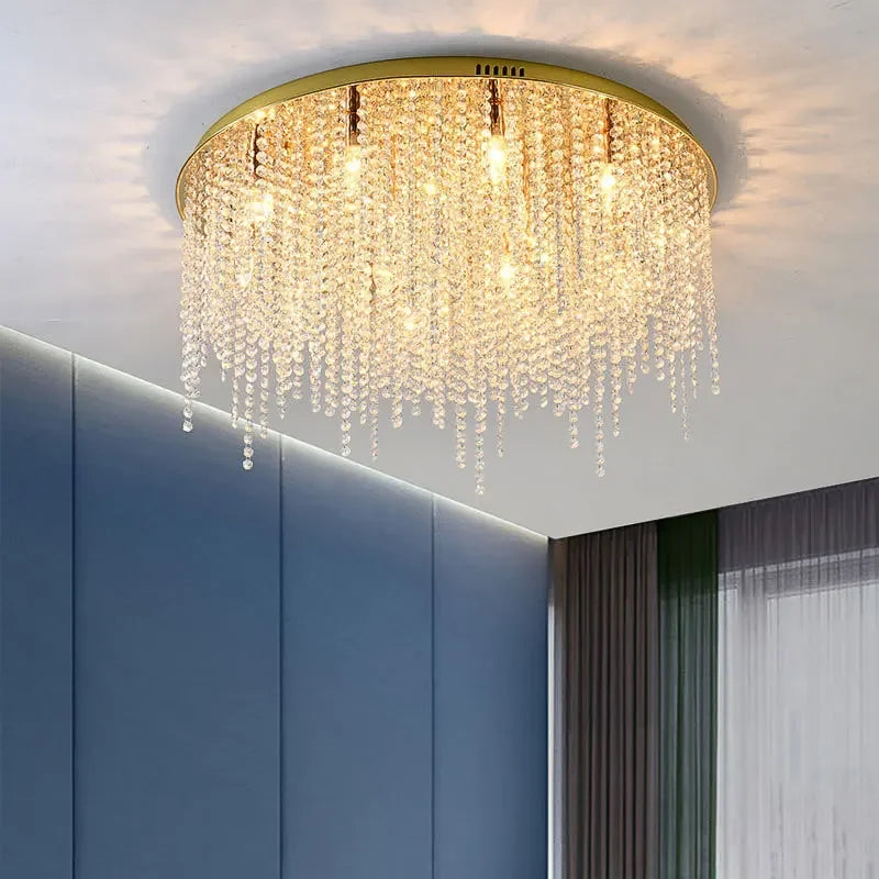 DecorBites™ Crystal Chandelier: Luxury Gold Square Ceiling Light for Living Room, Bedroom LED Fixture