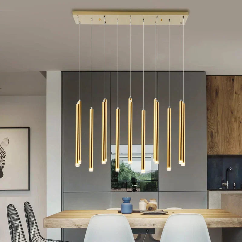 DecorBites™ Golden Tube LED Chandelier for Modern Duplex Villa Living Room Staircase
