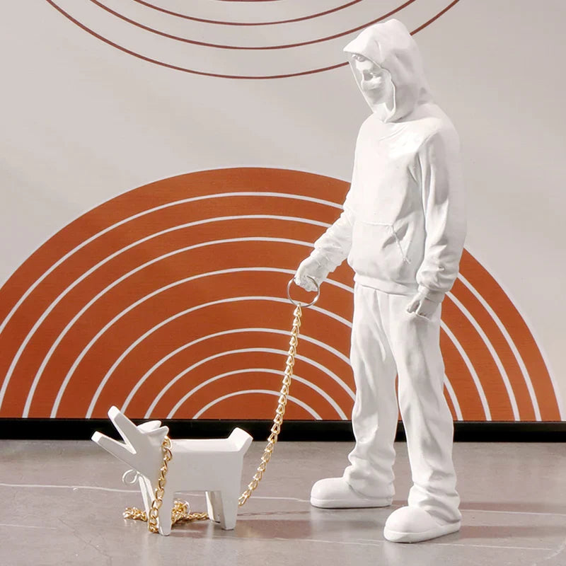DecorBites™ Banksy Dog Walker Resin Statue: Trendy Street Art Figurine for Home Office Decor