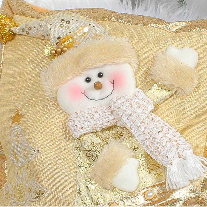 DecorBites™ Christmas Snowman Elk Santa Claus Gold Embroidered Pillowcase