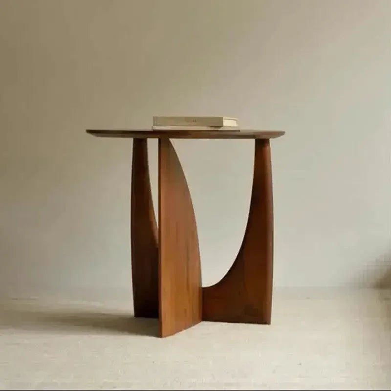 DecorBites™ Circular Walnut Wood Coffee Table for Living Room with Solid Nordic Design