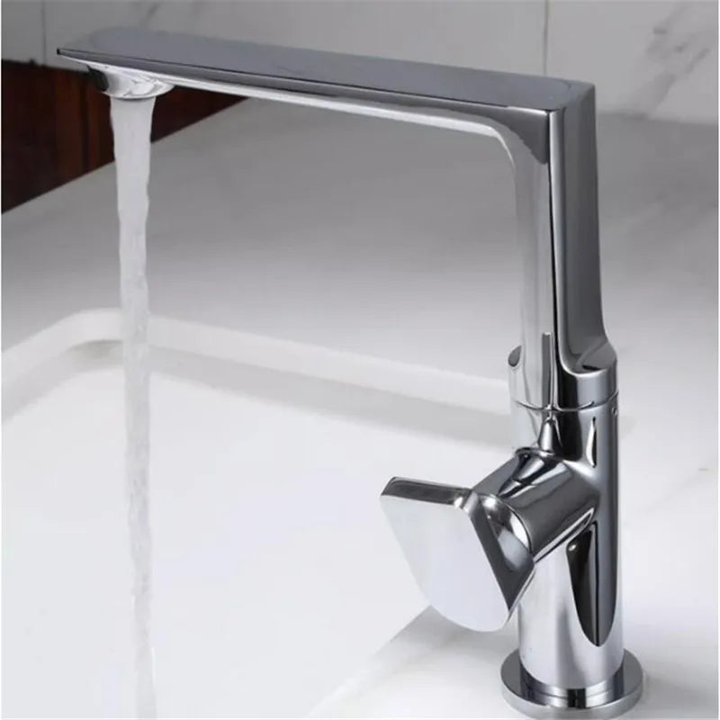 DecorBites™ Gold Brass Bathroom Basin Faucet, Single Handle Hot & Cold Mixer Tap