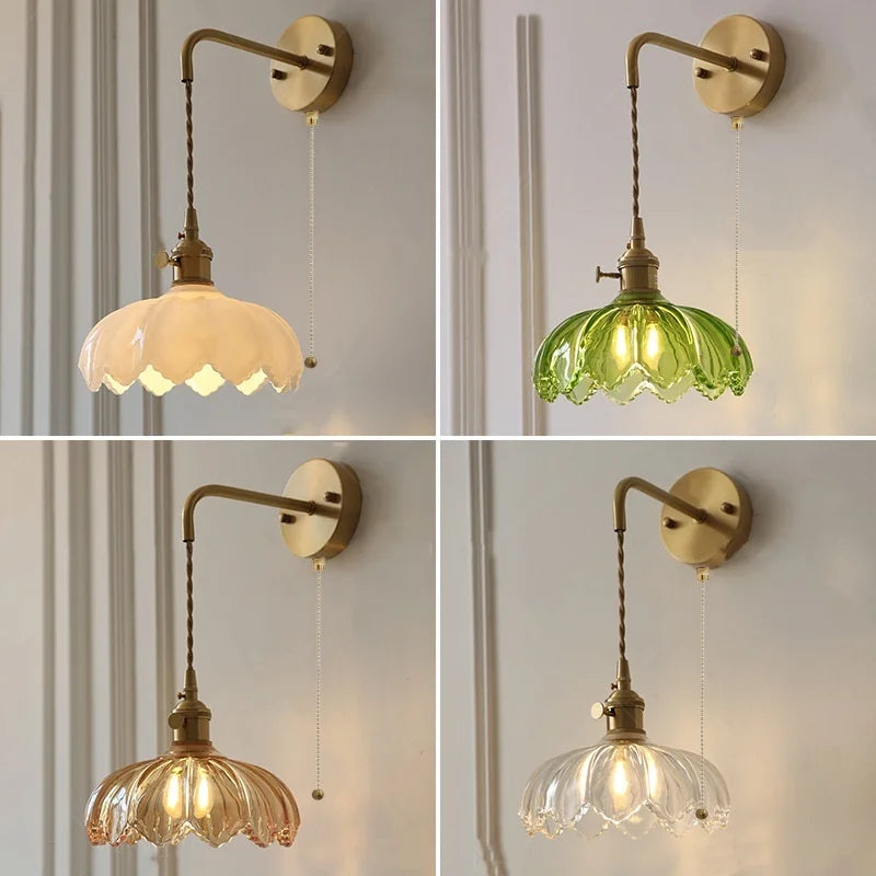 DecorBites™ Green Glass LED Wall Lights Fixture with Pull Chain Switch