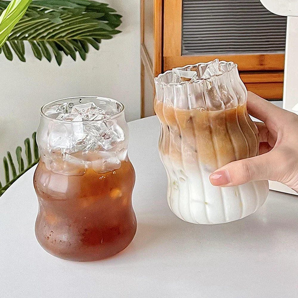 DecorBites™ 650ml Latte Ribbed Cocktail Glass Set, Nordic Style Phnom Penh Water Juice Cup