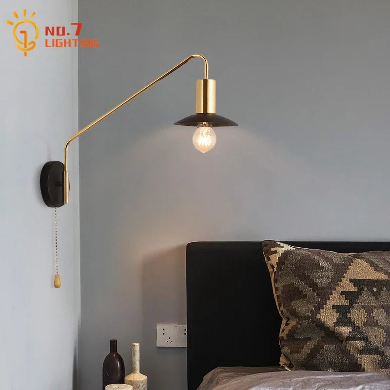 DecorBites™ Black/Gold Swing Arm Wall Lamp LED E27 Bedroom Reading Cafe Luxury