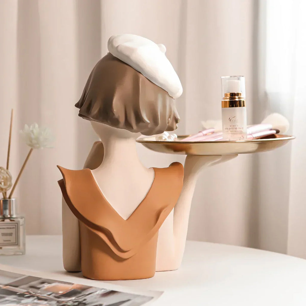 DecorBites™ Balloon Girl Bust Vase and Tray Set - Modern Resin Sculptures for Living Room Decor