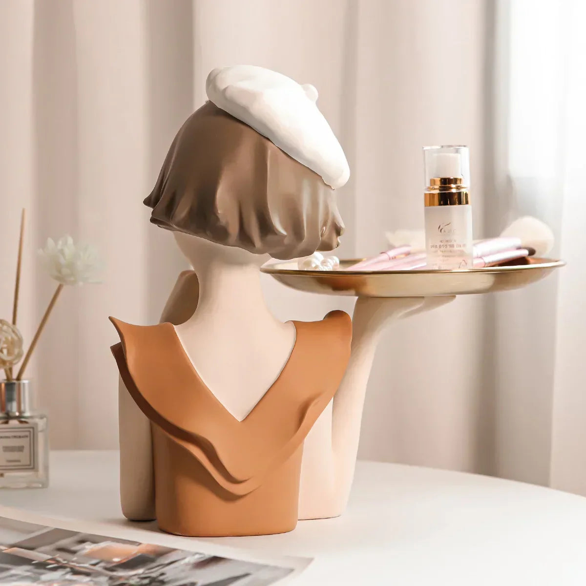 DecorBites™ Balloon Girl Bust Vase and Tray Set - Modern Resin Sculptures for Living Room Decor