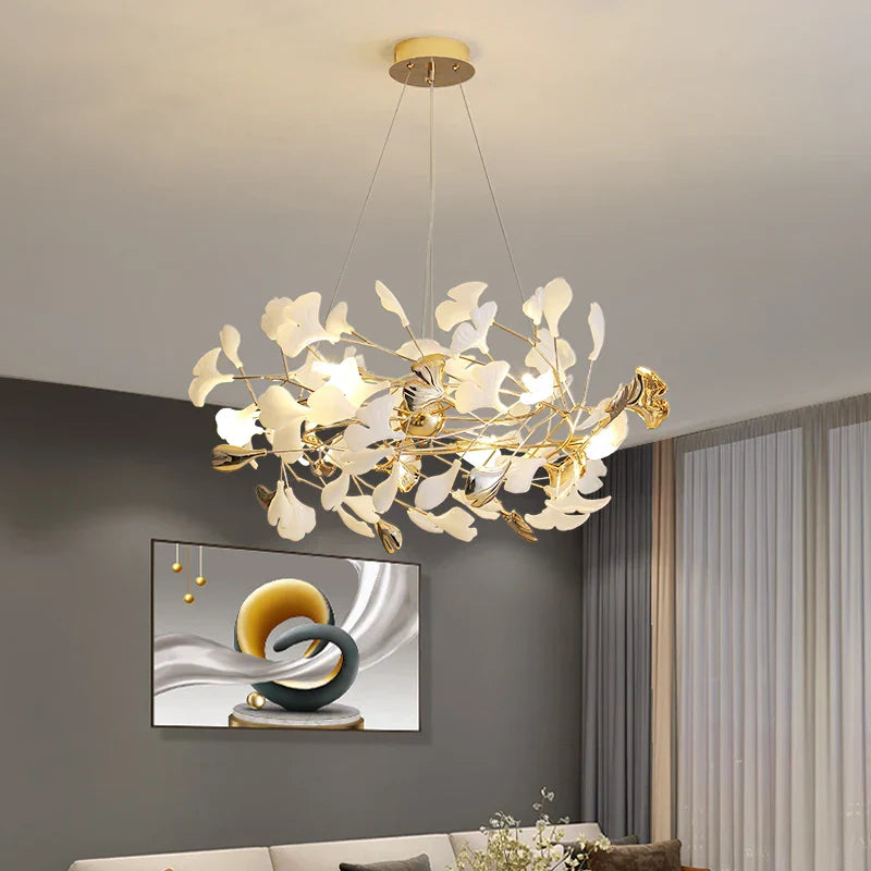 DecorBites™ Ginkgo Leaf Chandelier: Elegant Nordic Art Luxury for Dining Room, Bedroom, Living Room
