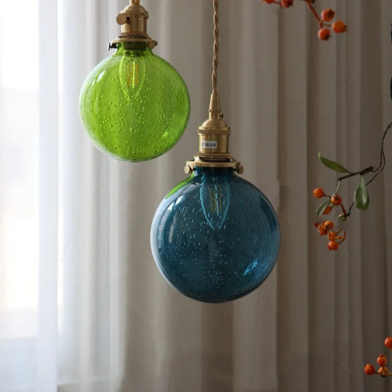 DecorBites™ Bubble Glass Ball LED Pendant Lamp with Copper Knob Switch - Nordic Modern Home Decor
