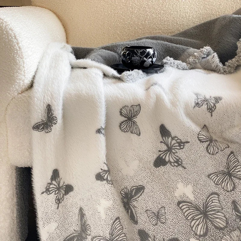 DecorBites™ Butterfly Jacquard Imitation Mink Fur Warm Blanket