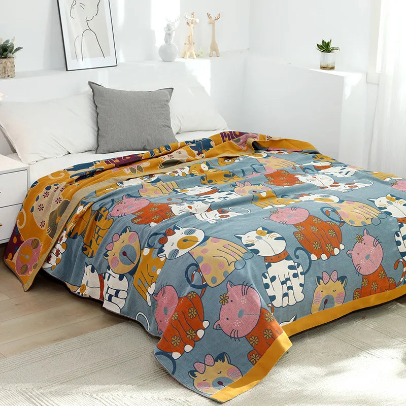 DecorBites™ Cartoon Boho Bedspread - 100% Soft Cotton Double-Sided Woven Blanket