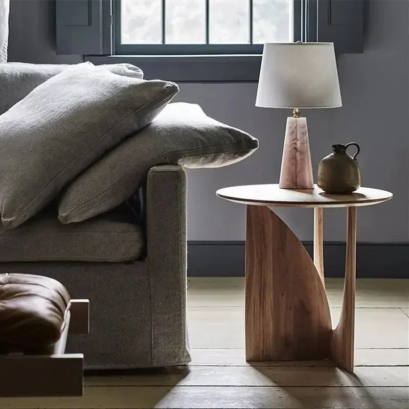 DecorBites™ Circular Walnut Wood Coffee Table for Living Room with Solid Nordic Design