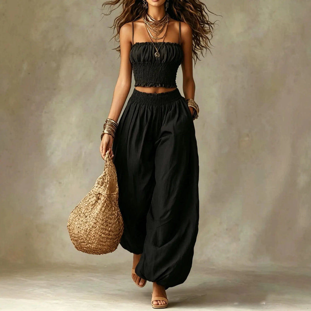 Fashion 2 Piece Sets Women Clothes Summer Casual Spaghetti Strap Top and Lantern Pants Suit Matching Two Piece Set Outfits