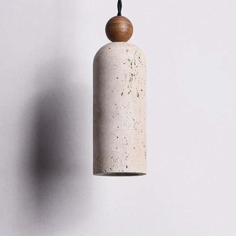 DecorBites™ LED Pendant Lamp Yellow Travertine Wood Hanging Light Fixture Luminaire