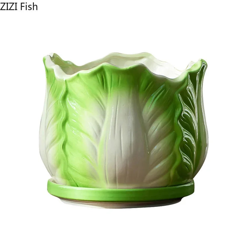 DecorBites™ Chinese Cabbage Ceramic Vase: Table Decoration, Flowers Arrangement, Room Aesthetic Decor