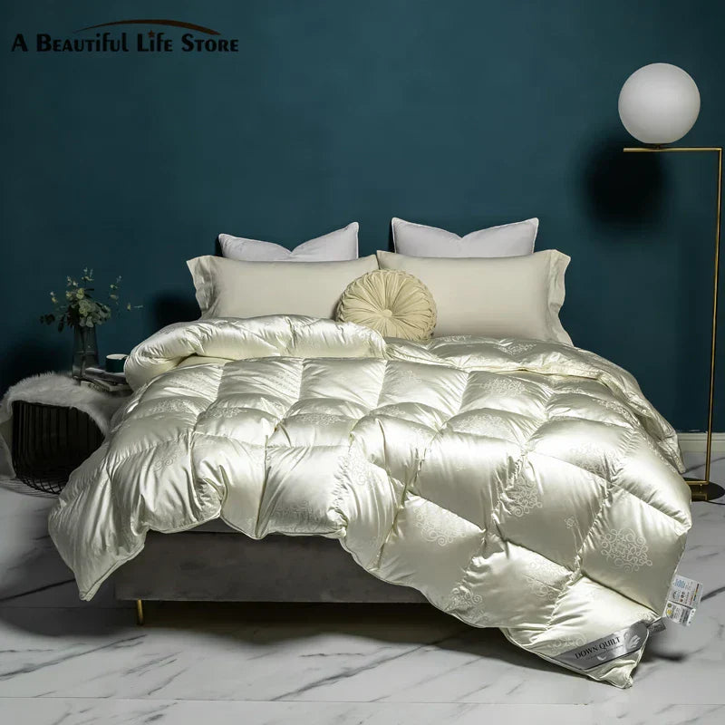 DecorBites™ Luxe Goose/Duck Down Quilt: Fluffy Cozy Warmth, Queen King Size