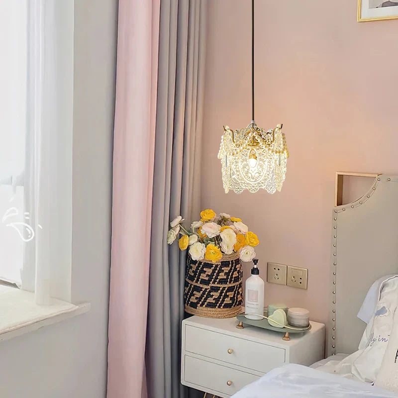 DecorBites™ Carved Glass Pearl Chandelier for Dining Room, Living Bedroom, Study, Balcony - LED Pendant Lighting