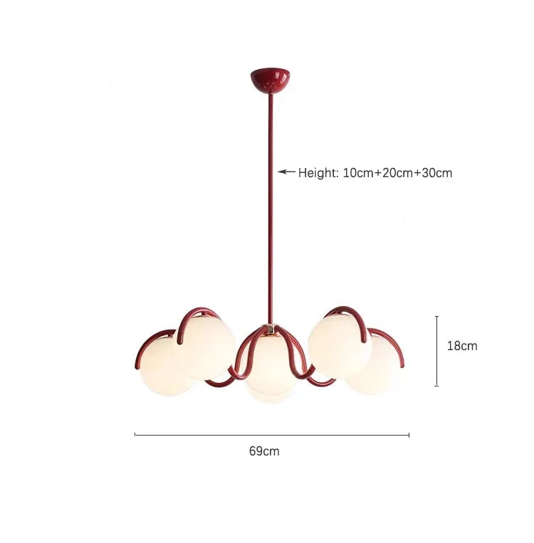 DecorBites™ Bean Glass Pendant Light, red & cream, Minimalist Nordic Chandelier for Living Room, Bedroom, Dining & Study