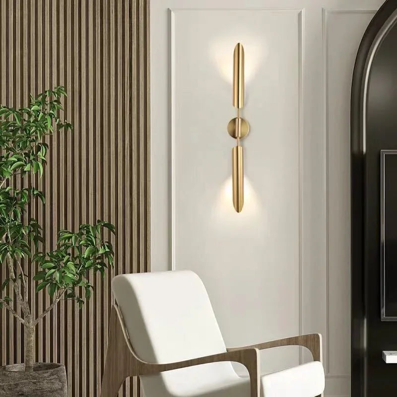 DecorBites™ Golden Inclined Tube Wall Lamp for Modern Luxury Decor in Living Room