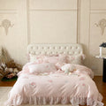DecorBites™ Butterfly Flowers Lace Ruffles 4Pcs Bedding Set: Duvet Cover, Sheet, Pillowcases