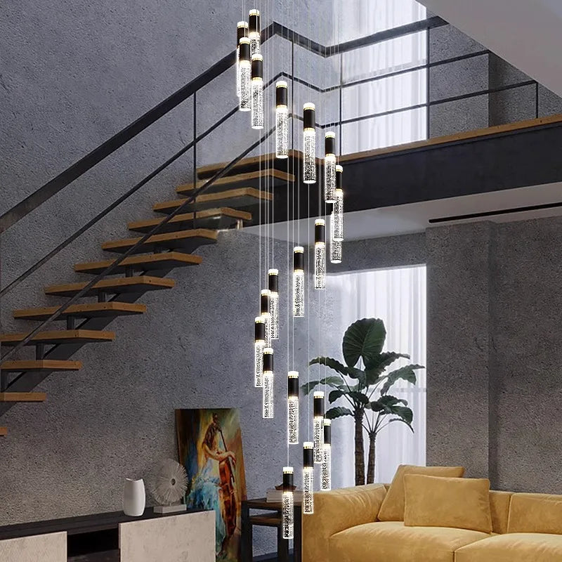 DecorBites™ Crystal Chandelier Stair Pendant Lamp Living Room Lighting