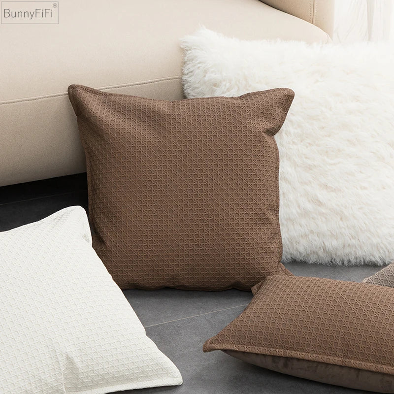 DecorBites™ Brown Beige Faux Leather Cushion Cover 45x45cm for Home Sofa Living Room