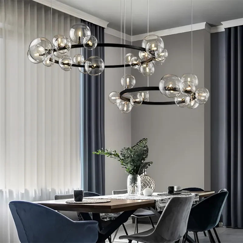 DecorBites™ Glass Bubble LED Ceiling Chandelier for Home, Modern Ring Hanging Light Fixtures