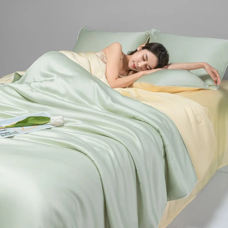 DecorBites™ Cool Ice Silk Summer Quilt Set for Single Double Beds