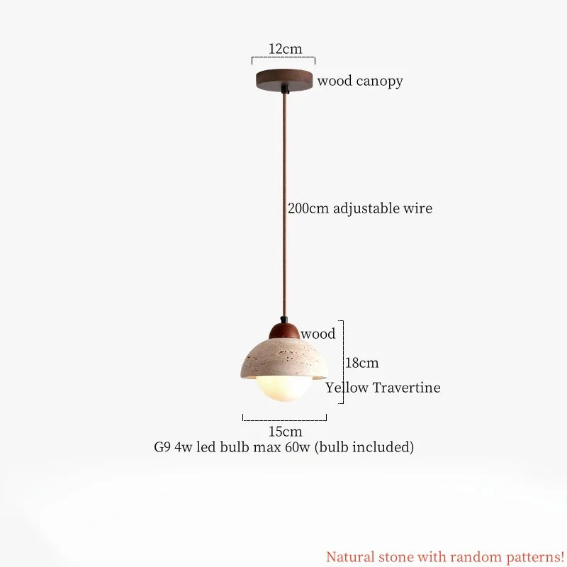 DecorBites™ Cream Glass LED Pendant Lights Modern Wood Yellow Travertine Pendant Lamp