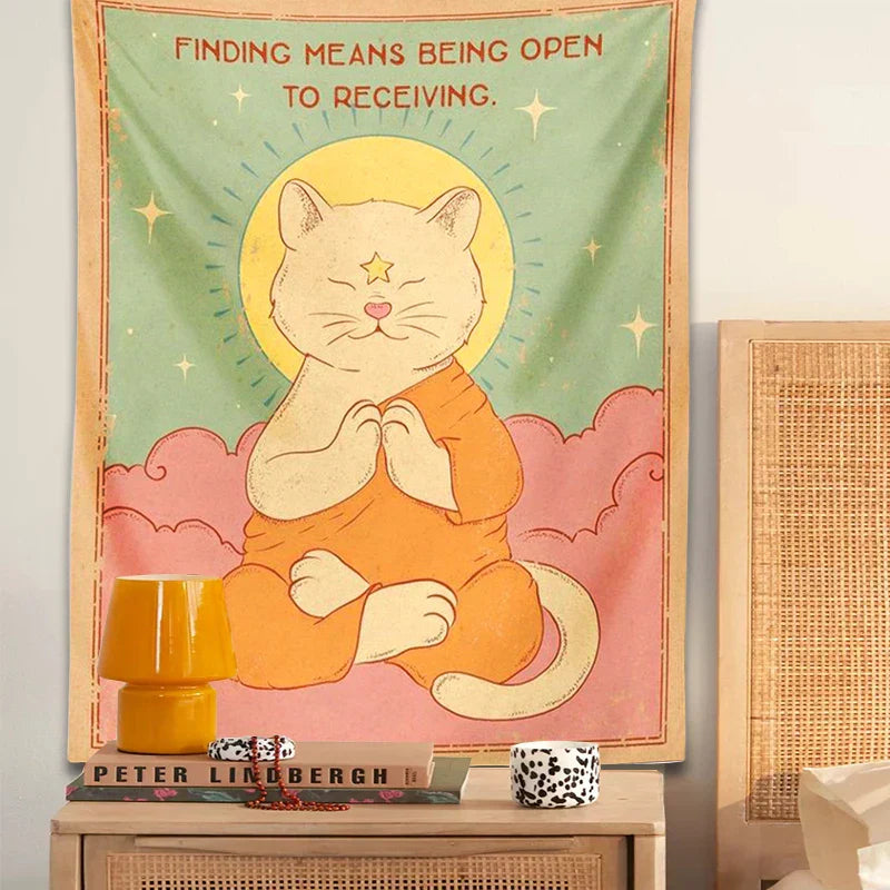 DecorBites™ Cat Tapestry Sun Moon Psychedelic Boho Decor for Bedroom & Dorm Room