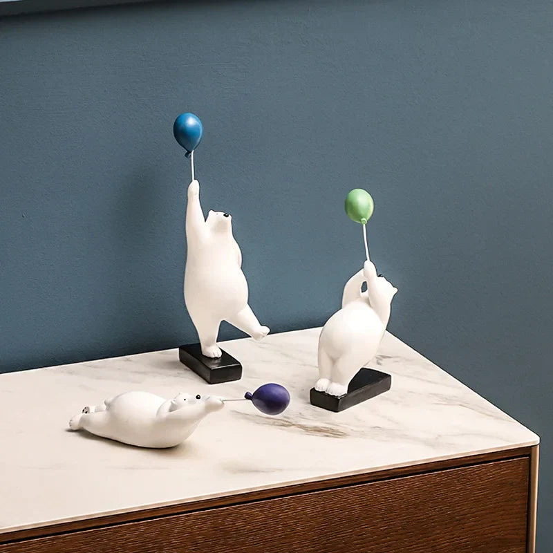 DecorBites™ Flying Bear Balloon Figurines: Modern Home Wall Decoration & Gift