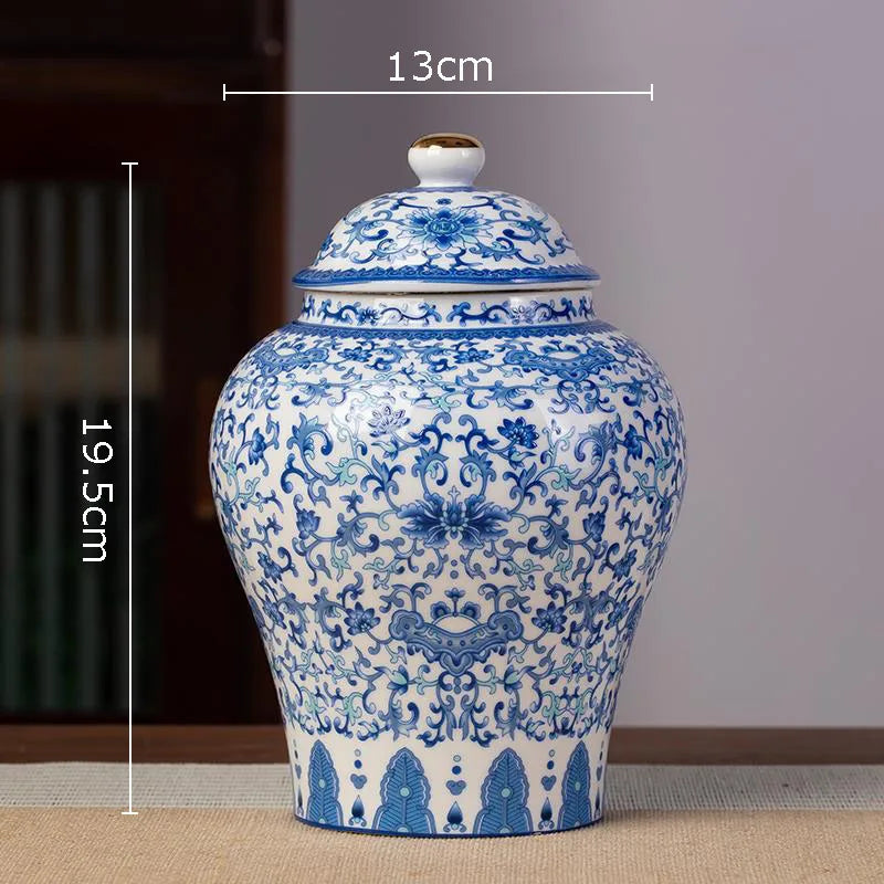 DecorBites™ Blue White Porcelain Tea Canister Organizer Box Coffee Container Caddy Jar