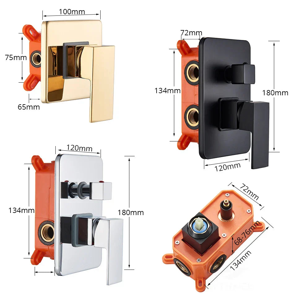 DecorBites™ Black Golden Brass Shower Mixing Valve Concealed Wall Mount Box Control