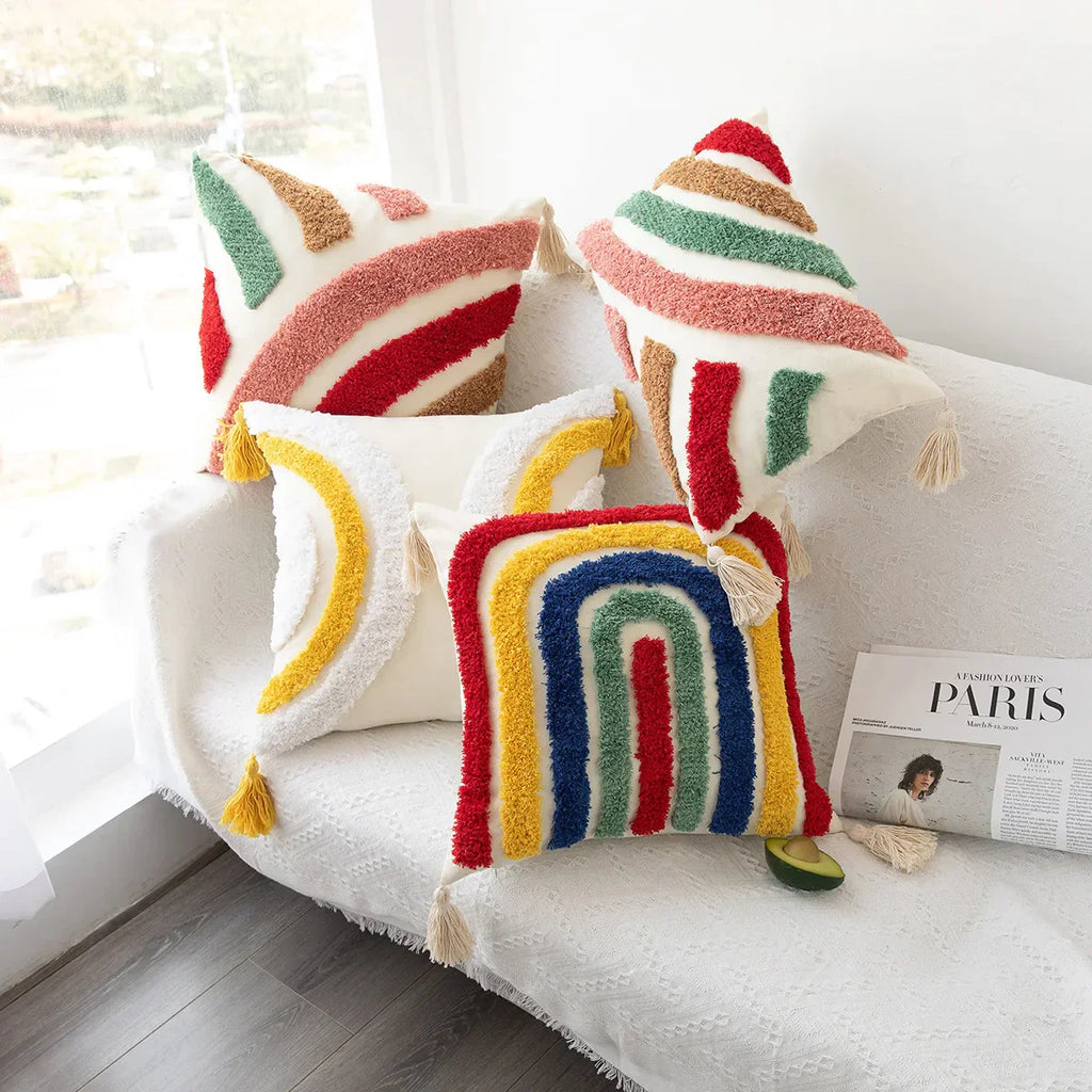DecorBites™ Boho Geometric Tufted Cushion Cover Cotton Canvas Pillow Covers