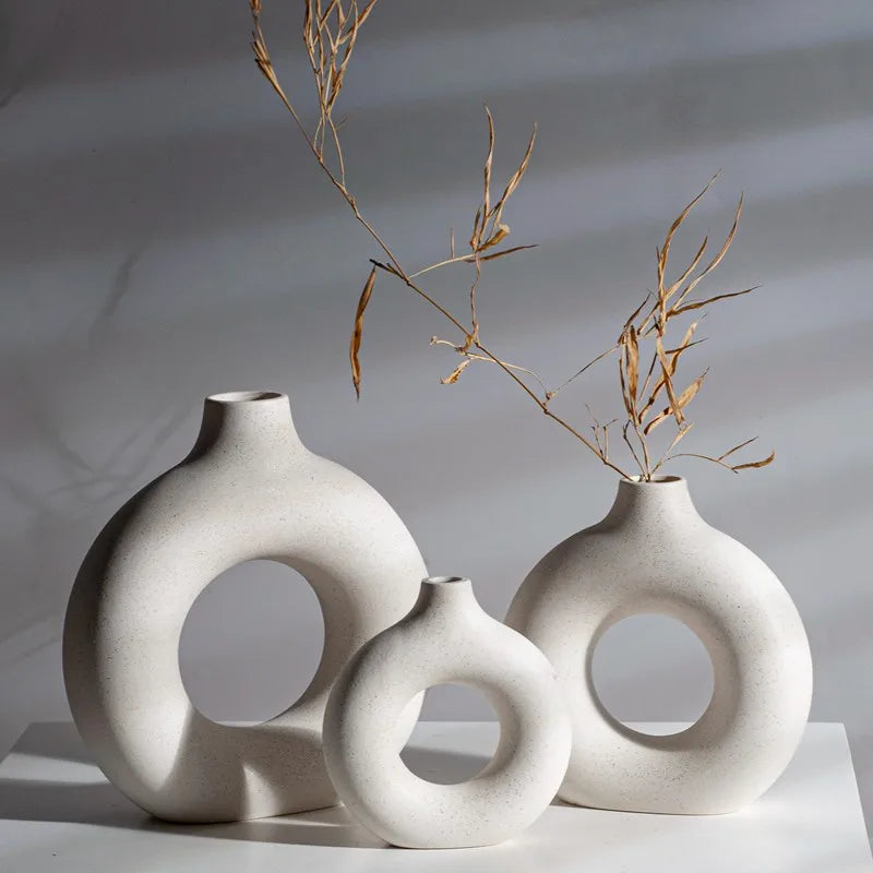 DecorBites™ Ceramic Donut Vase: Nordic Art Pampas Grass Home Decor Office Living Room