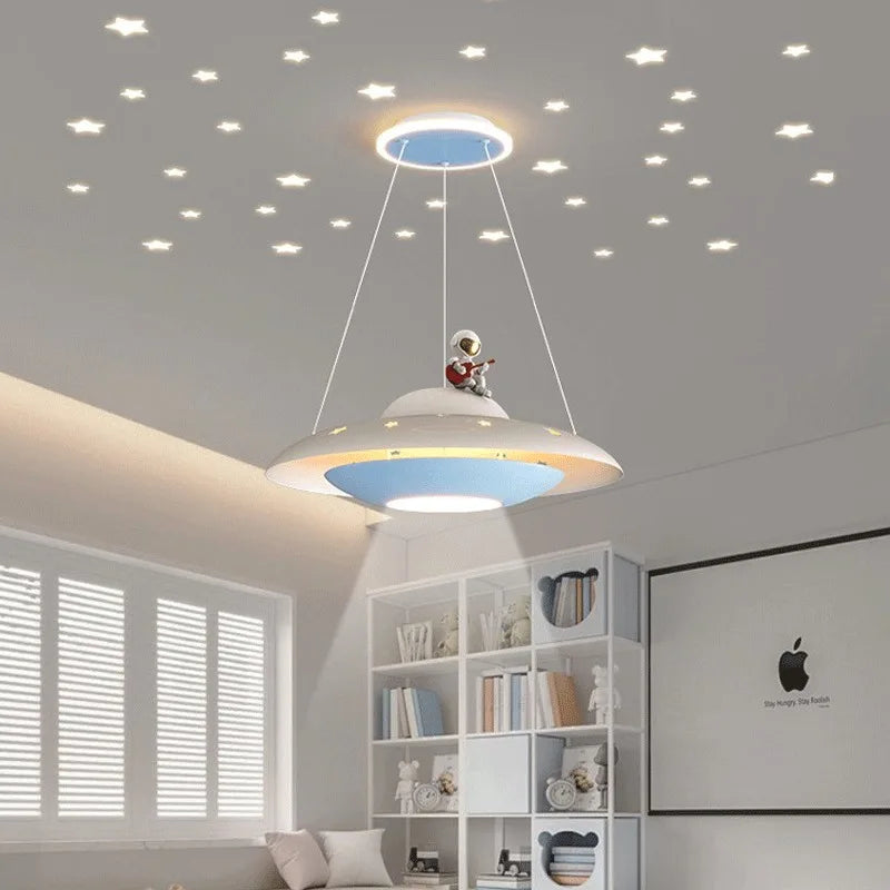DecorBites™ Cartoon Astronaut Chandelier UFO Ceiling Lamp for Kids Girl Boy Bedroom